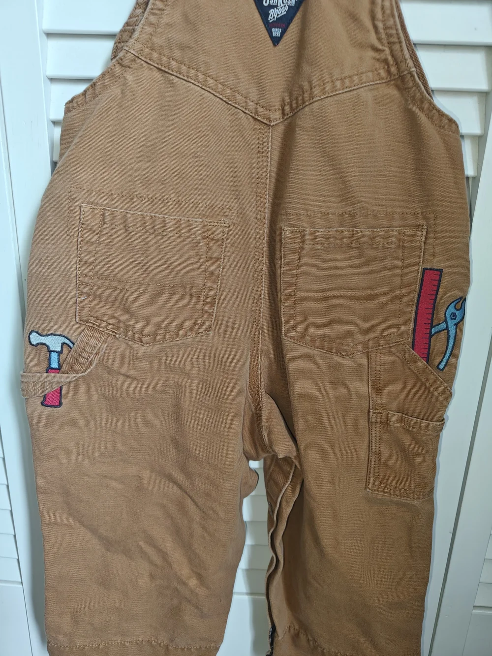 Vintage OshKosh Carpenter Vestbak Overalls Embroidered Tool Designs 18M